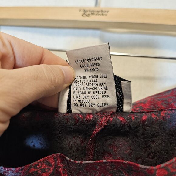 AGB Byer Womens Dress Pant Vintage Size 14 Red Black Brocade Print Shiny Slacks - Picture 4 of 9